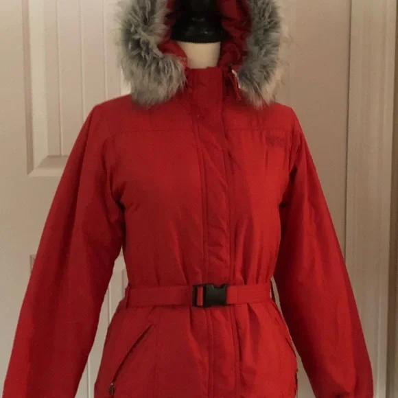 Womens American Eagle Shelter Series removable faux fur on hood sz S bright red - Picture 2 of 14